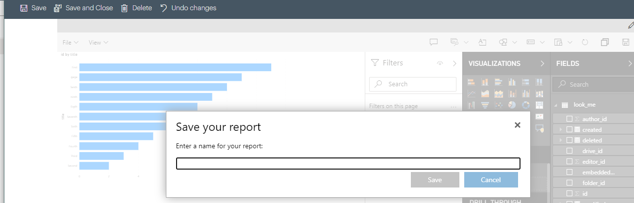 A screenshot of the final confirmation box when saving a PowerBI report. The report will request a new name for the file before it is saved.